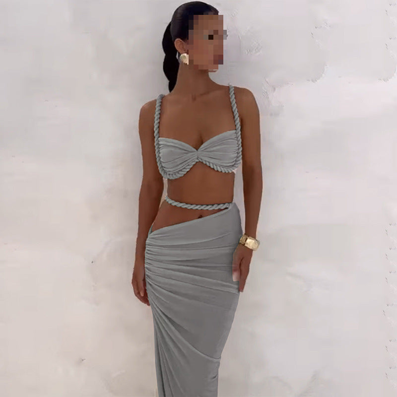 Sexy Pleated Hollow Tight Rope Suspender Dress