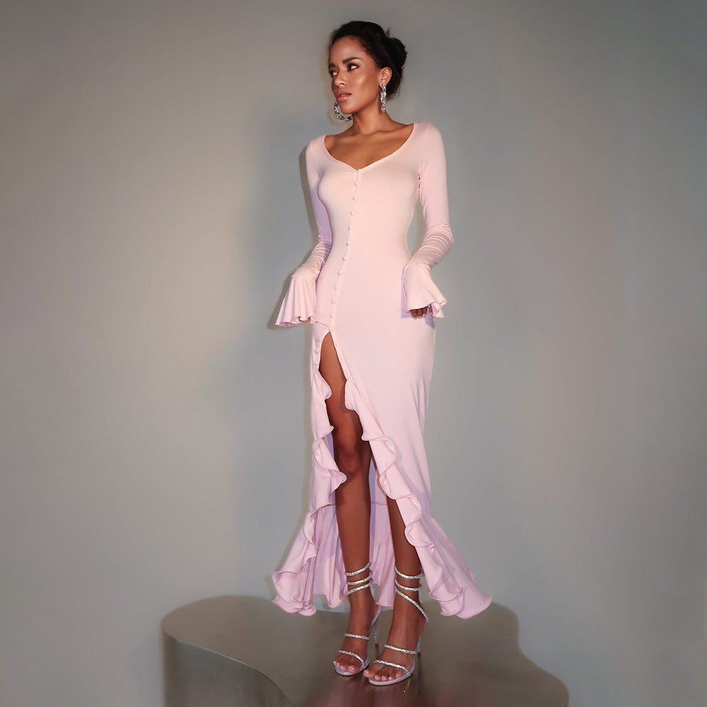 Sexy hot girl fitted flared sleeve dress