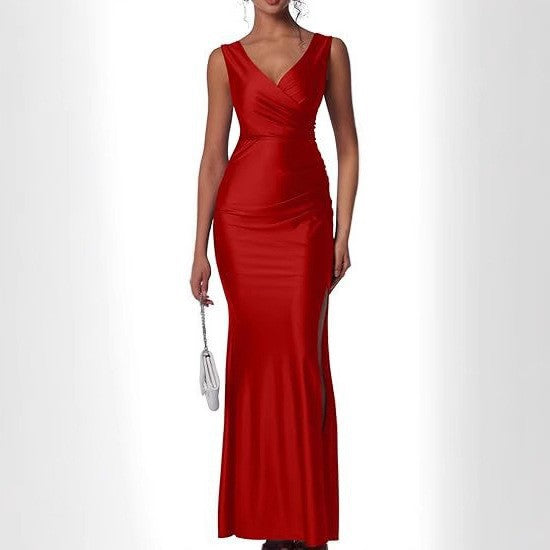 Slim Fit Satin Slit Dress