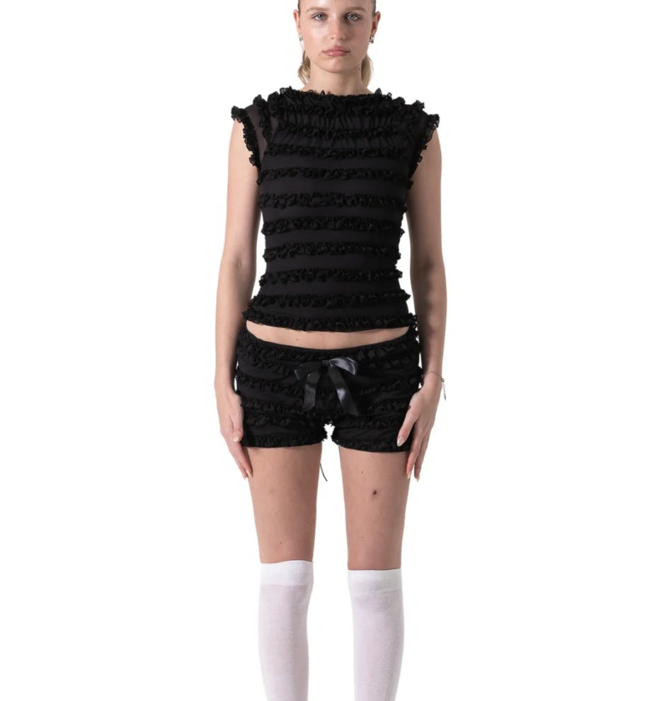 Women's Lace Trim Camisole and Puff Shorts Set