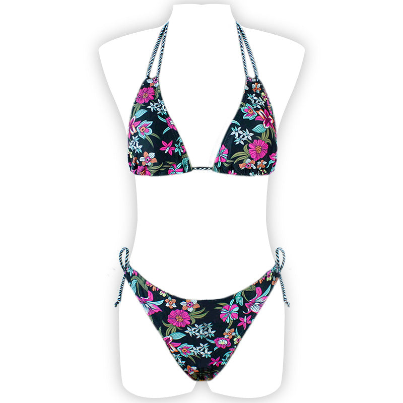 Printed Neck Lace-Up Swimsuit