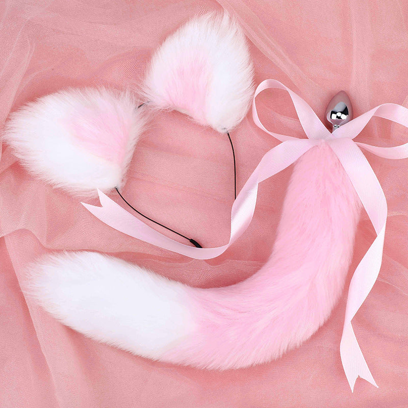 Pink Fox Tail Anal Plug Adult Toy Set