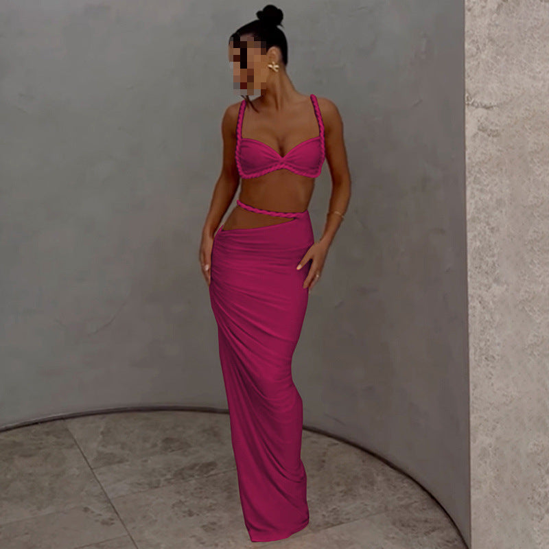 Sexy Pleated Hollow Tight Rope Suspender Dress