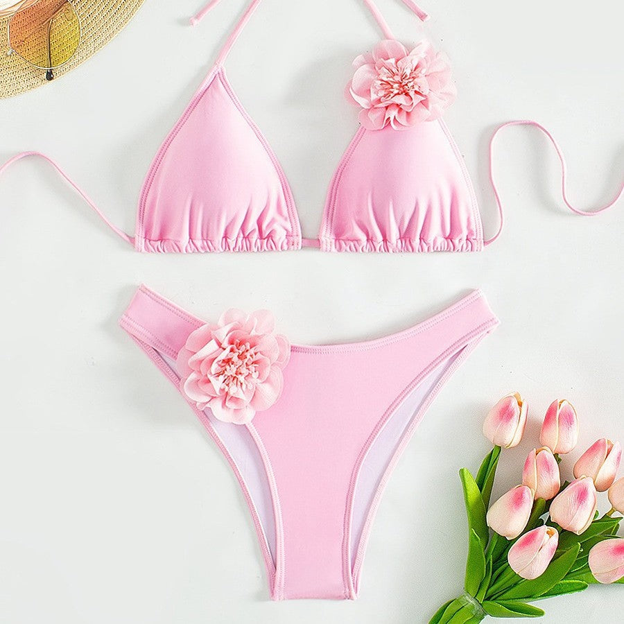 Solid Color Sexy Three-Dimensional Flower Bikini