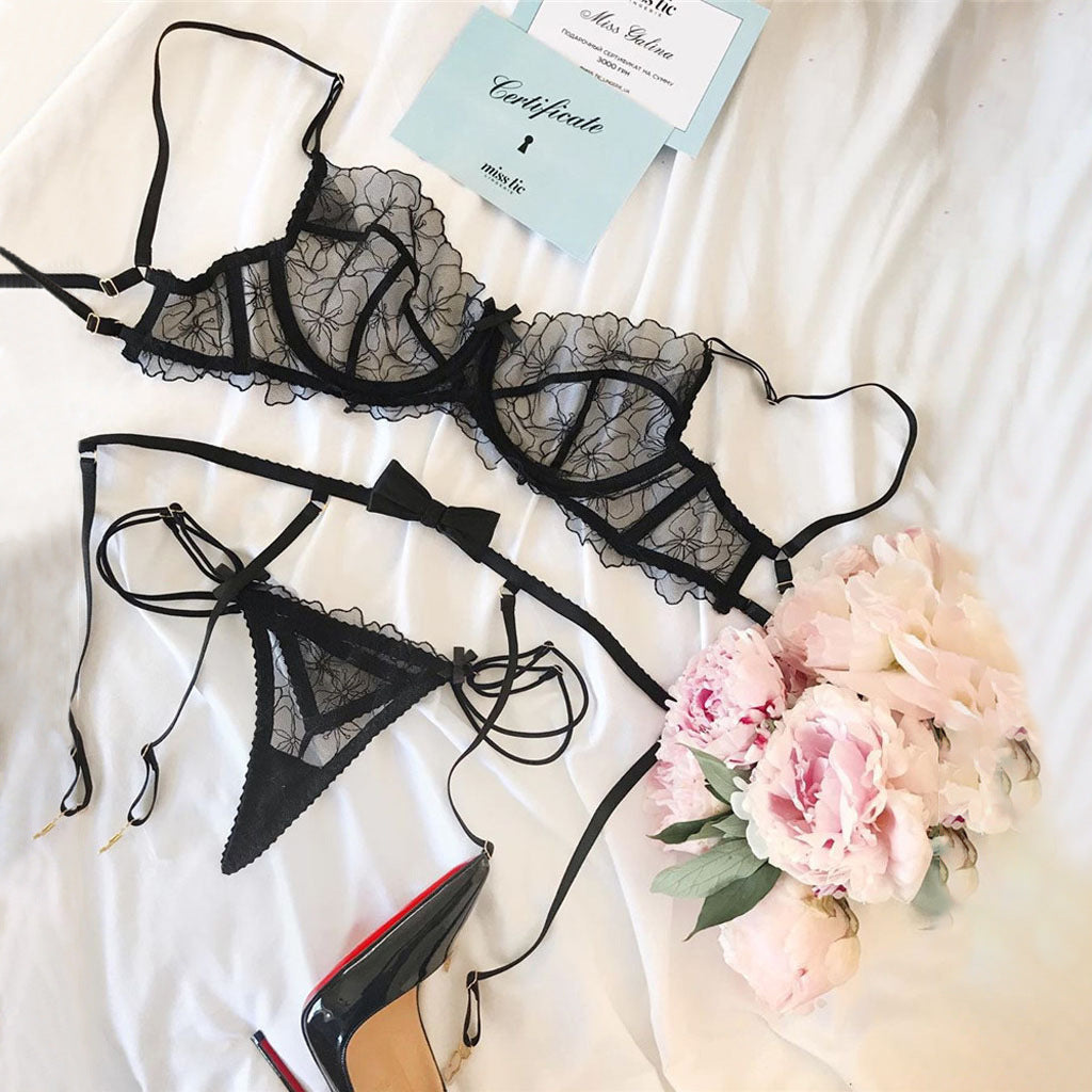 Black Lace Three-Point Lingerie Set