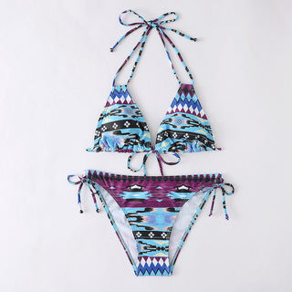Printed Neck Lace-Up Swimsuit