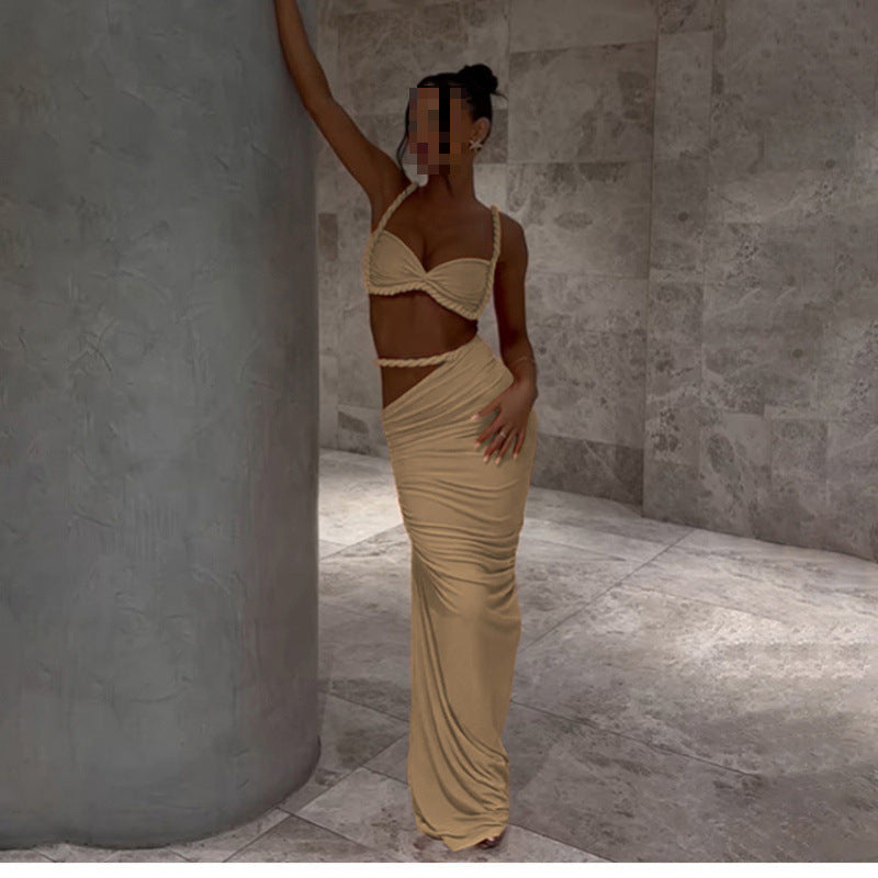 Sexy Pleated Hollow Tight Rope Suspender Dress