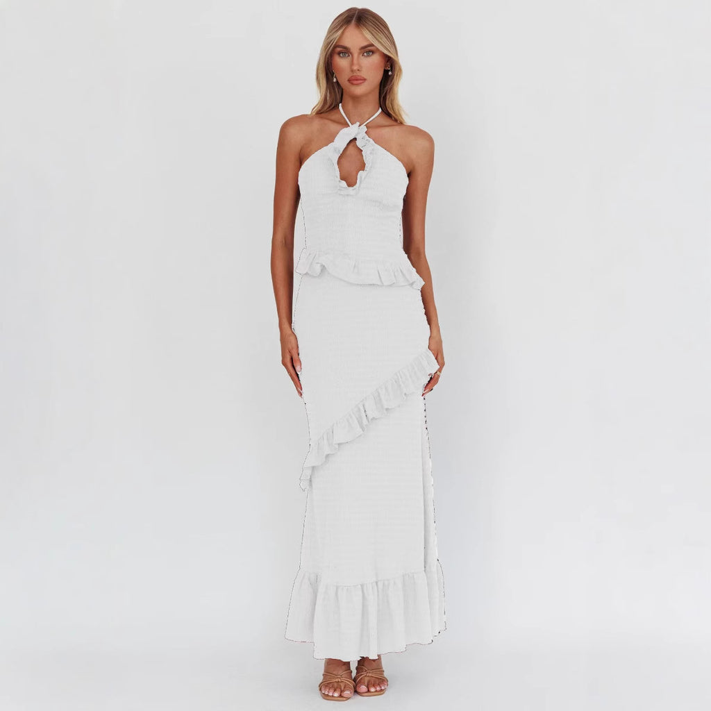 Deep V-neck long dress in dark style