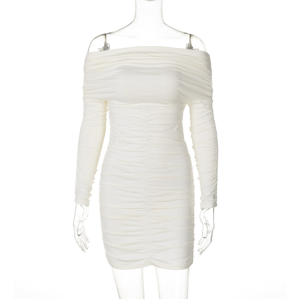 Fashion One-Shoulder Pleated Bodycon Dress