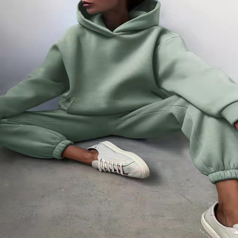 Solid-color hooded sweatshirt set