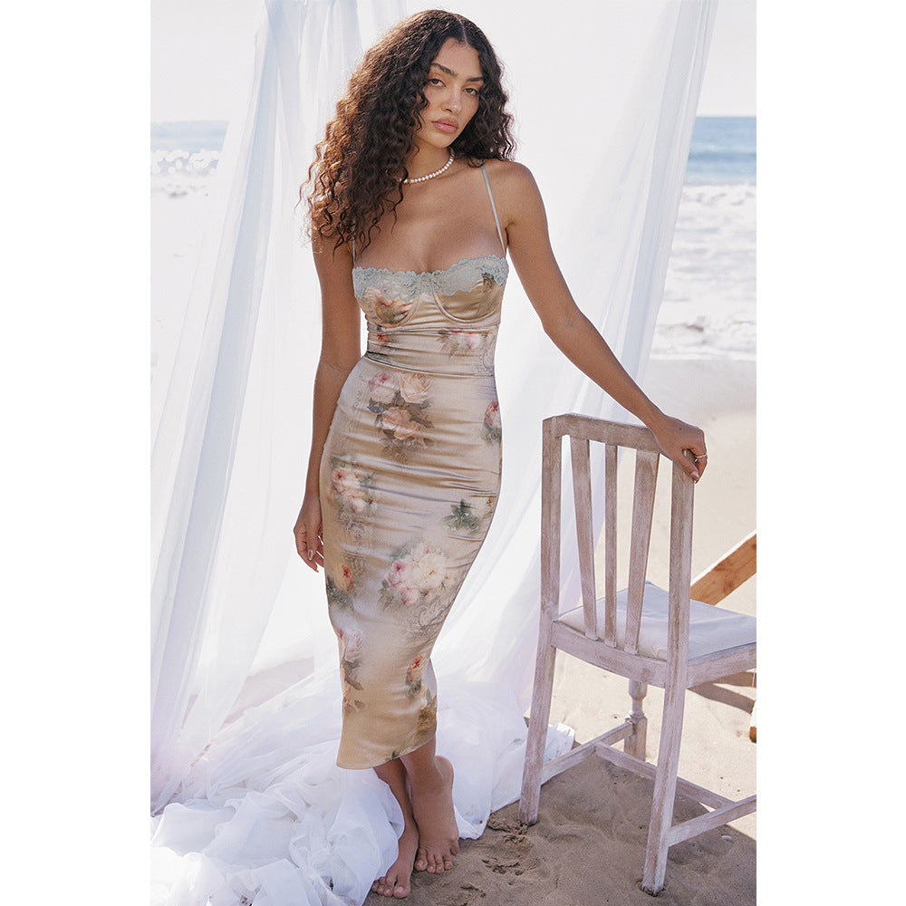 Sexy Lace Suspender Midi Dress