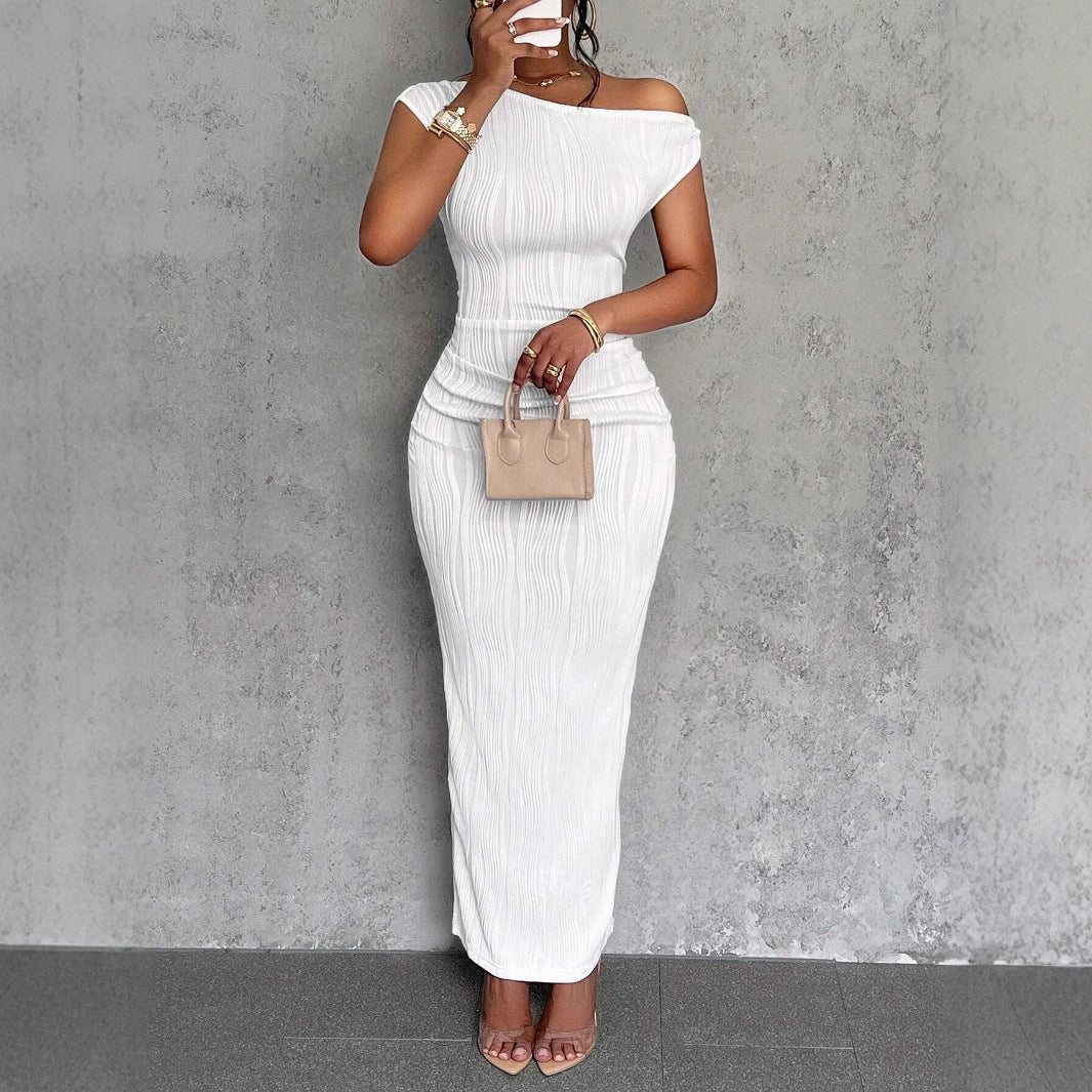 Cute Fashion Water Ripple Slant Shoulder dress