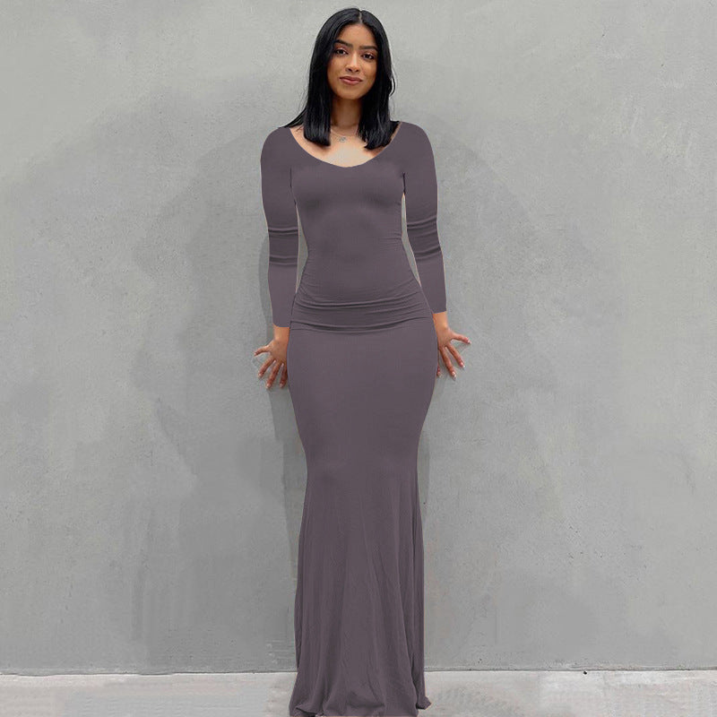 Casual fitted bandeau home dress with long skirt