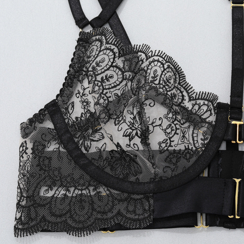 Lace and Vintage Garter Lingerie Ensemble Bra Details