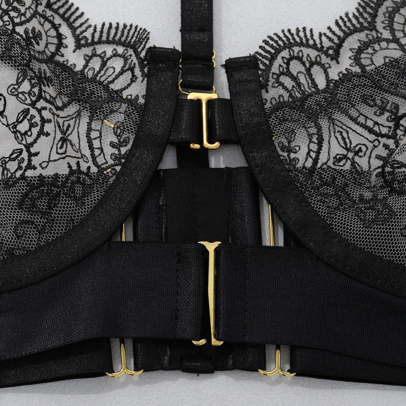 Lace and Vintage Garter Lingerie Ensemble Front Bra Details
