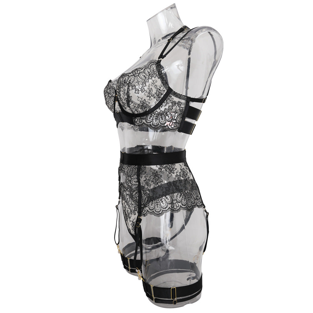 Lace and Vintage Garter Lingerie Ensemble Side View