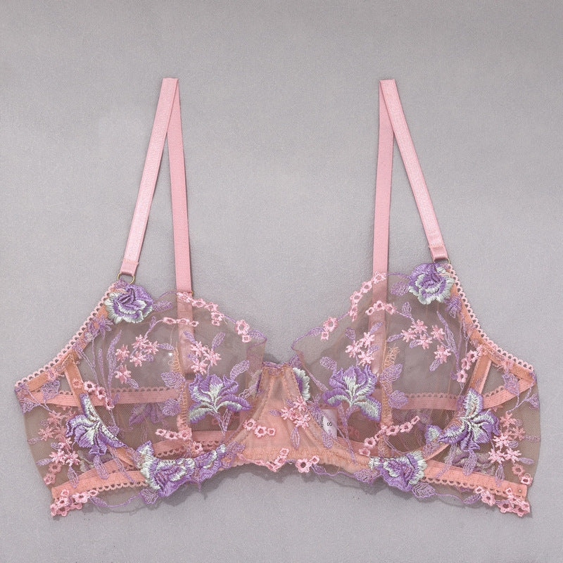 Stunning Sexy Bra and Panties Set with Purple Embroidery - B2B Lingerie Supplier Bra Details