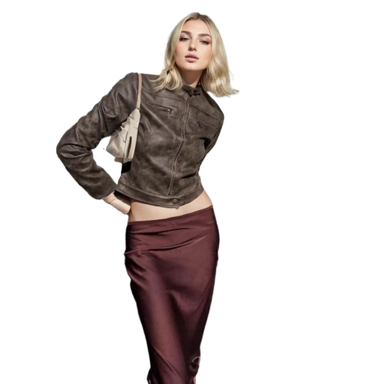 Stand-up collar leather jacket, short jacket by Instagram blogger