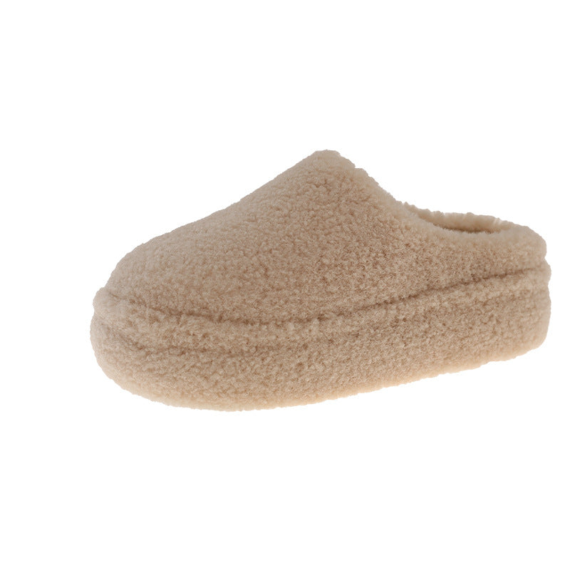 Retro-style closed-toe fleece-lined warm slippers