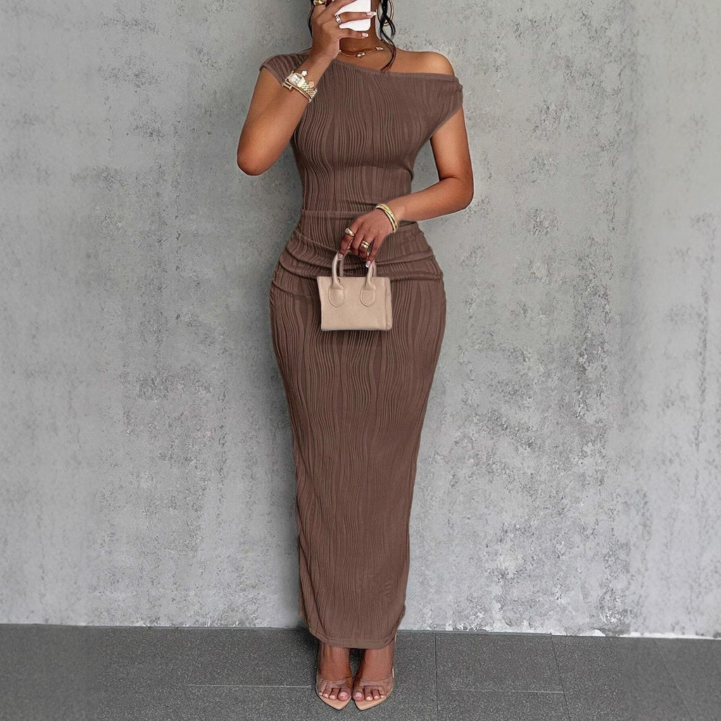 Cute Fashion Water Ripple Slant Shoulder dress