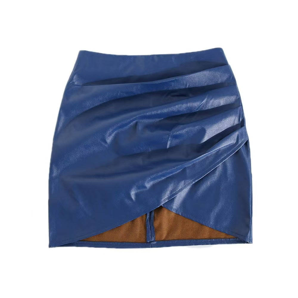 Fashion Pleated PU Leather Hip Skirt for Women