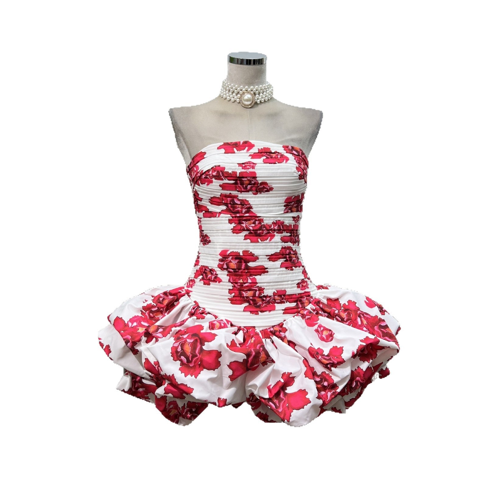 Off-Shoulder Bustier Puff Short Skirt