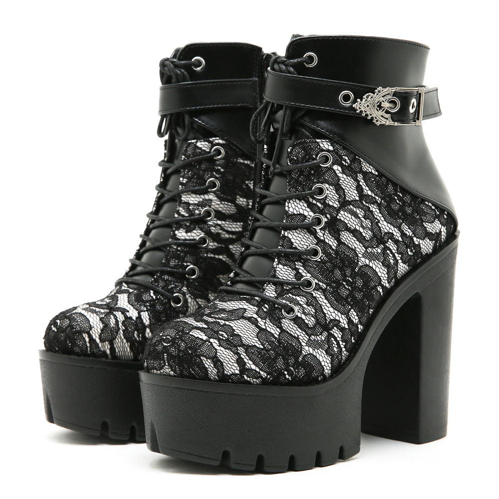 Vintage Lace High Heel Ankle Boots