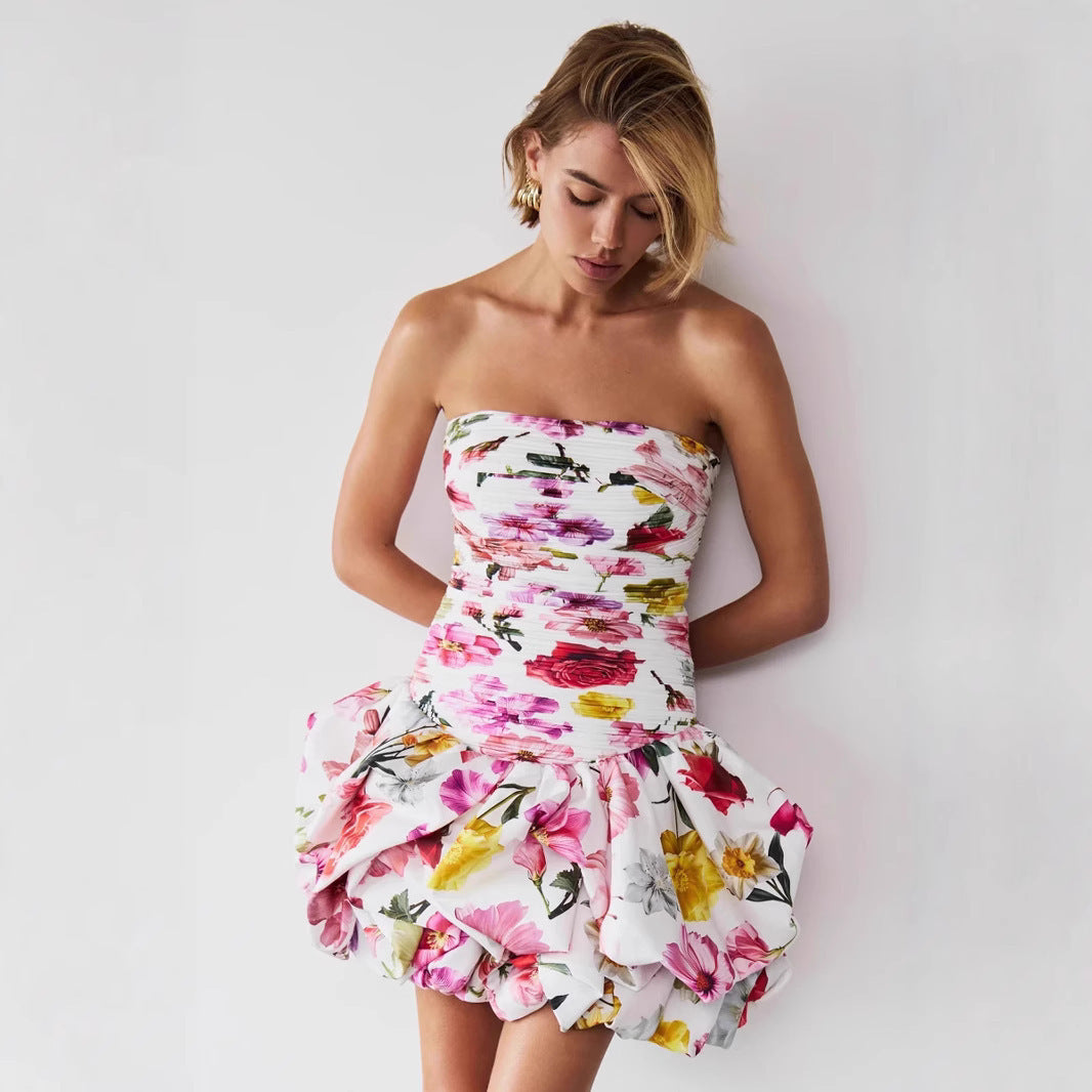 Off-Shoulder Bustier Puff Short Skirt