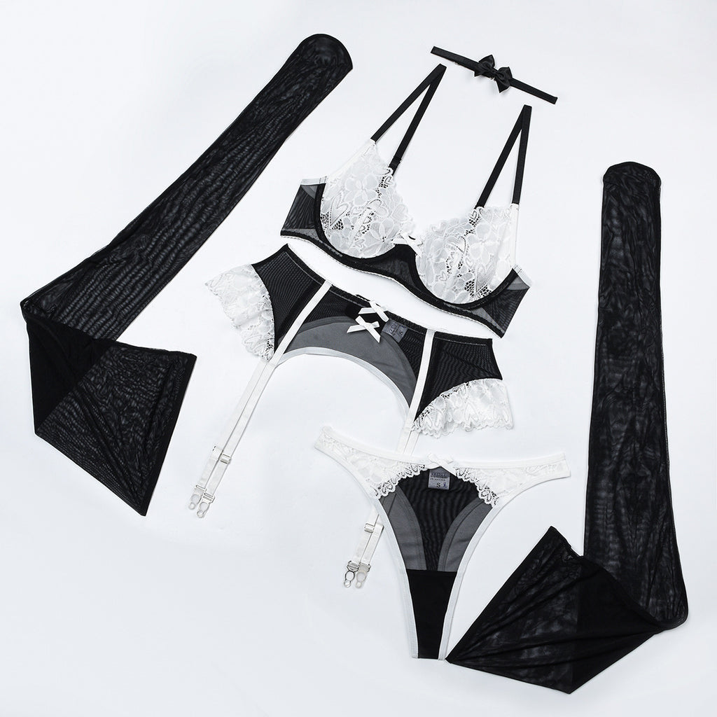 Lace Mesh Lingerie Five-Piece Set