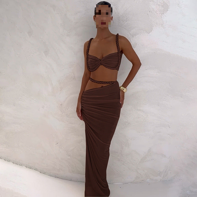 Sexy Pleated Hollow Tight Rope Suspender Dress