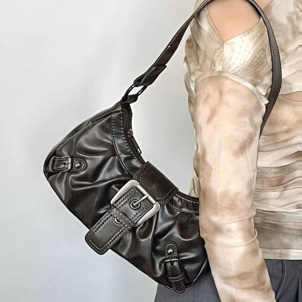 Distressed two-tone leather shoulder bag