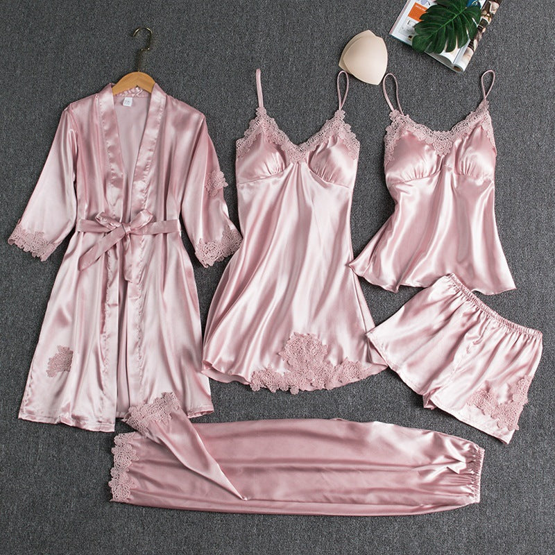 Womens Silk-like Pajama Set Batwing Sleeve Lounge Wear