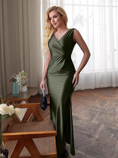 Slim Fit Satin Slit Dress