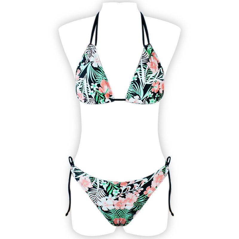 Printed Neck Lace-Up Swimsuit