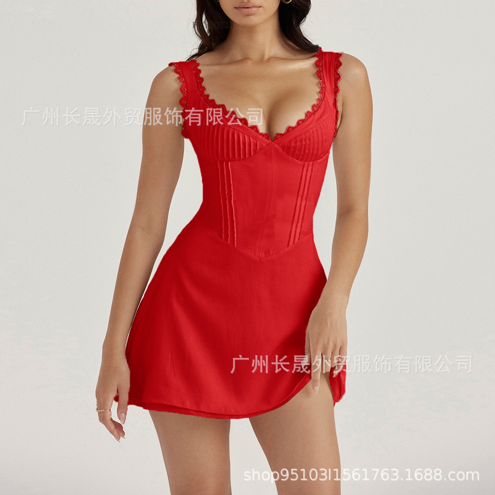 new women's clothing pure desire hot girl slim backless hollow lace pleated sleeveless sling French midi dress