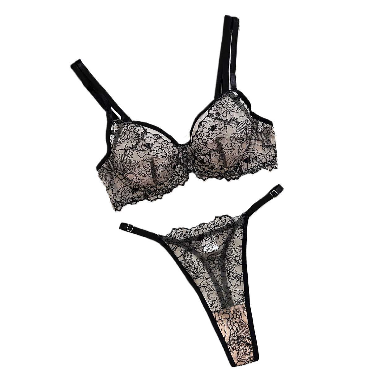 European and American Summer Sexy Underwear Neck Ring Garter Belt suit Fashion Embroidered Mesh Collar Piece Perspective Fun Five-piece Set