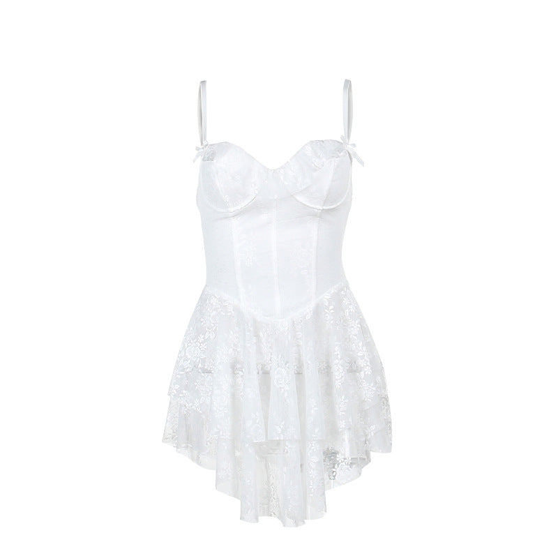 Sexy Sling Dress with Lace Trim