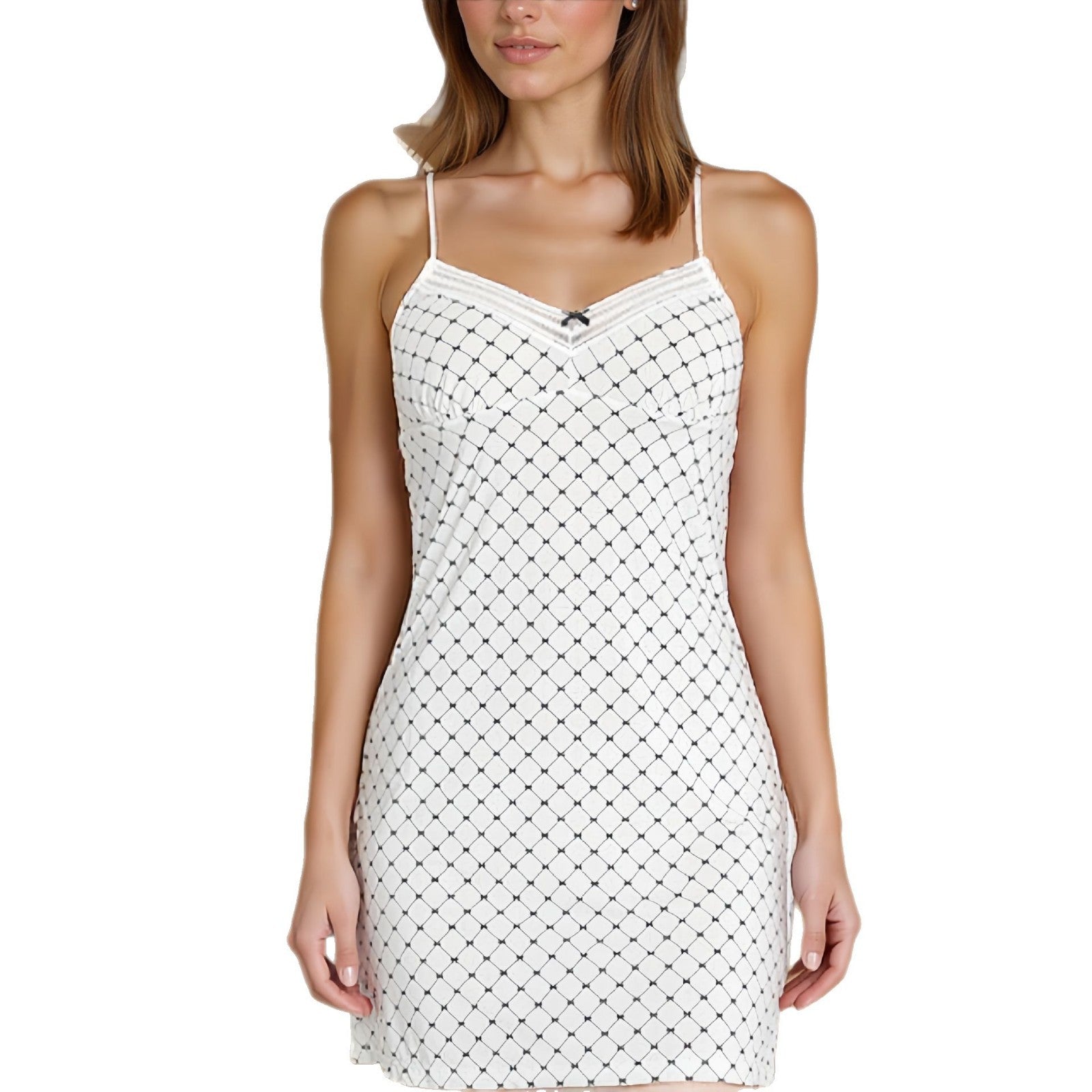 Sexy Women's Pajamas Nightdress Black and White Bow Fashion Sling Slim-fit Slim