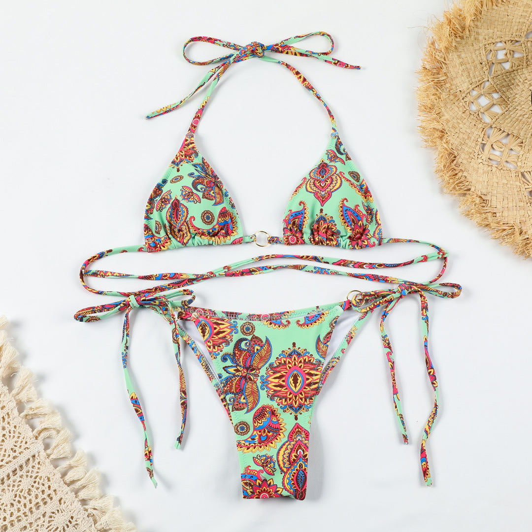 Sexy printed backless two-piece swimsuit