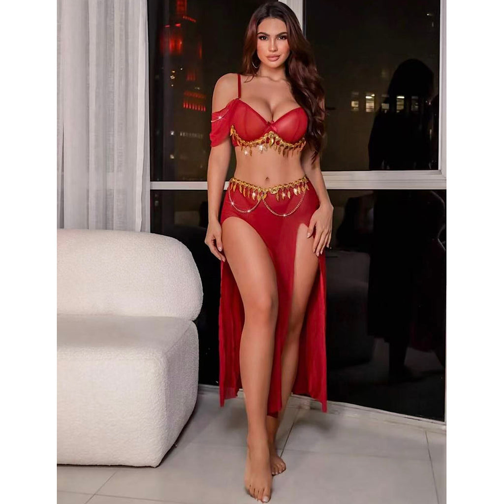 Tassel sequined lace mini skirt for women