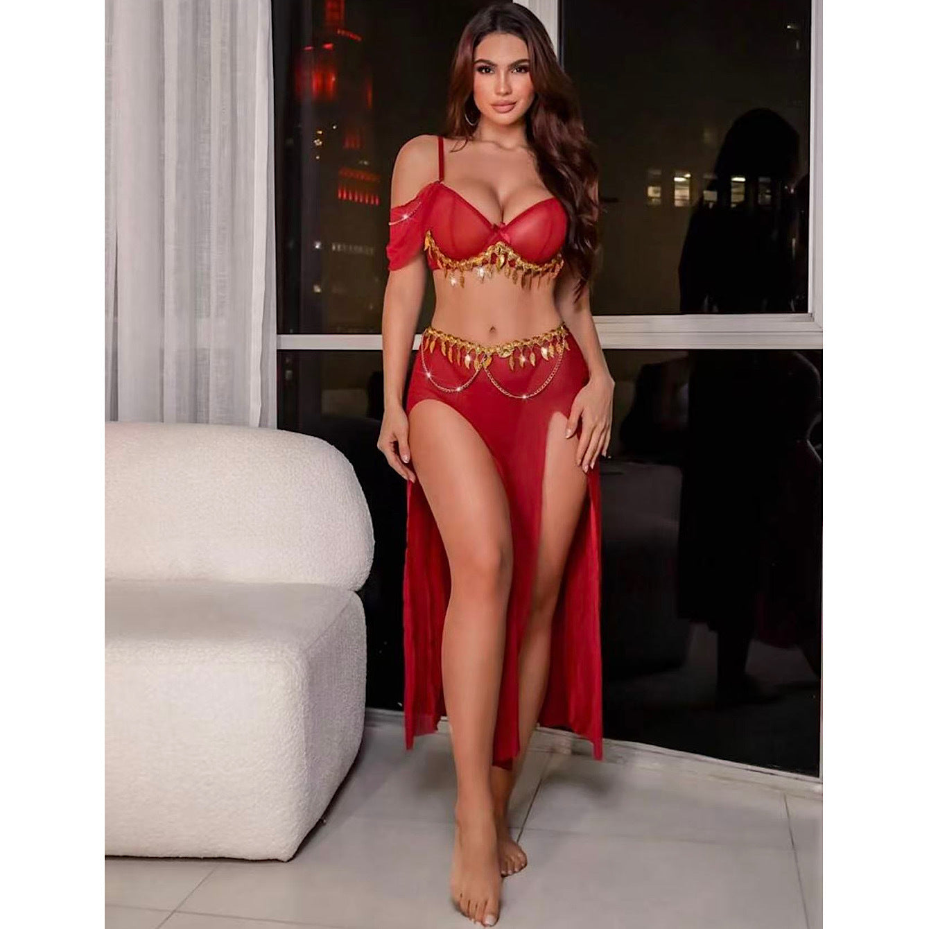 Tassel sequined lace mini skirt for women