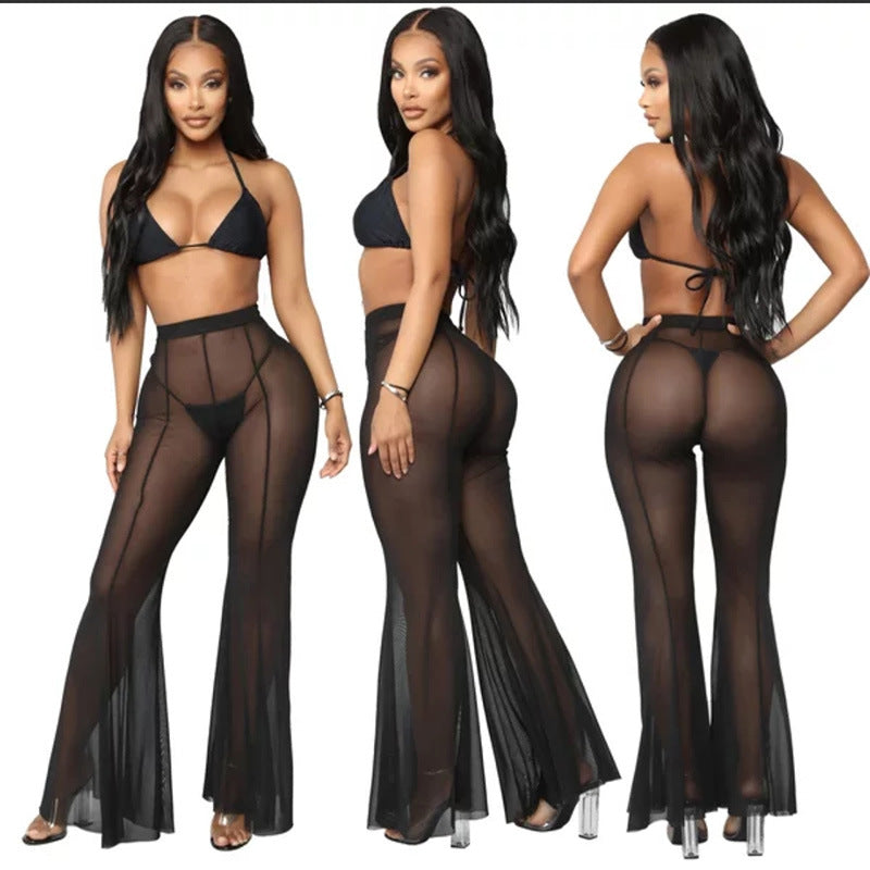 Sheer Flared Lace Beach Pants