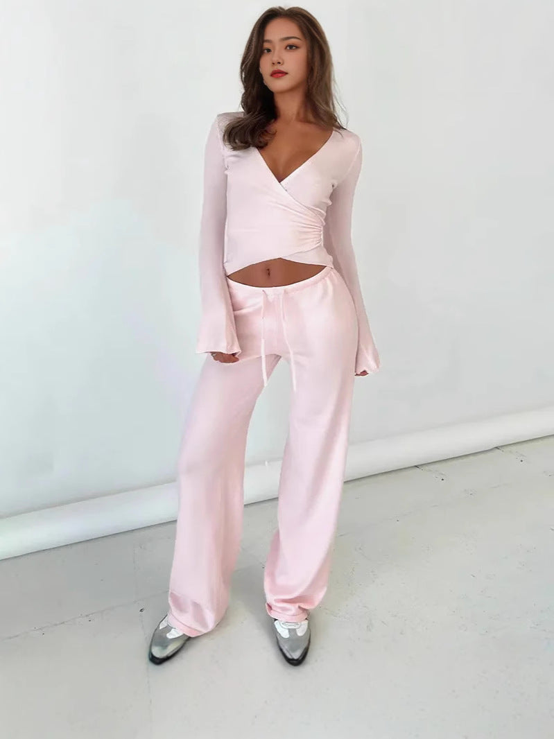 Casual Lace-up Bell Sleeve Top