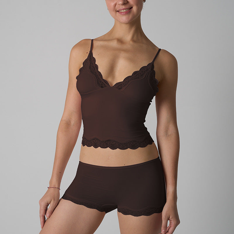Lace Underwear Set with Camisole and Shorts