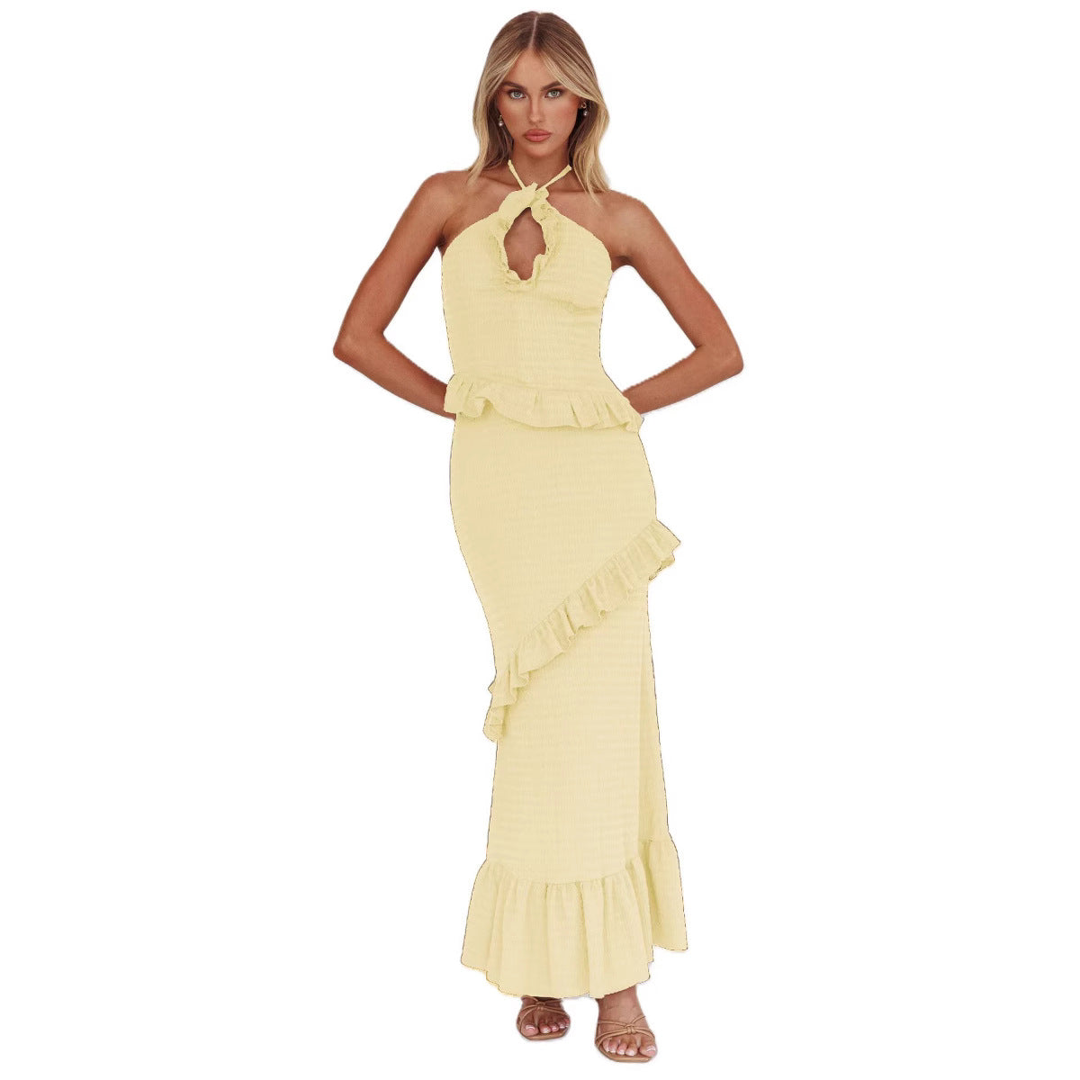 Deep V-neck long dress in dark style