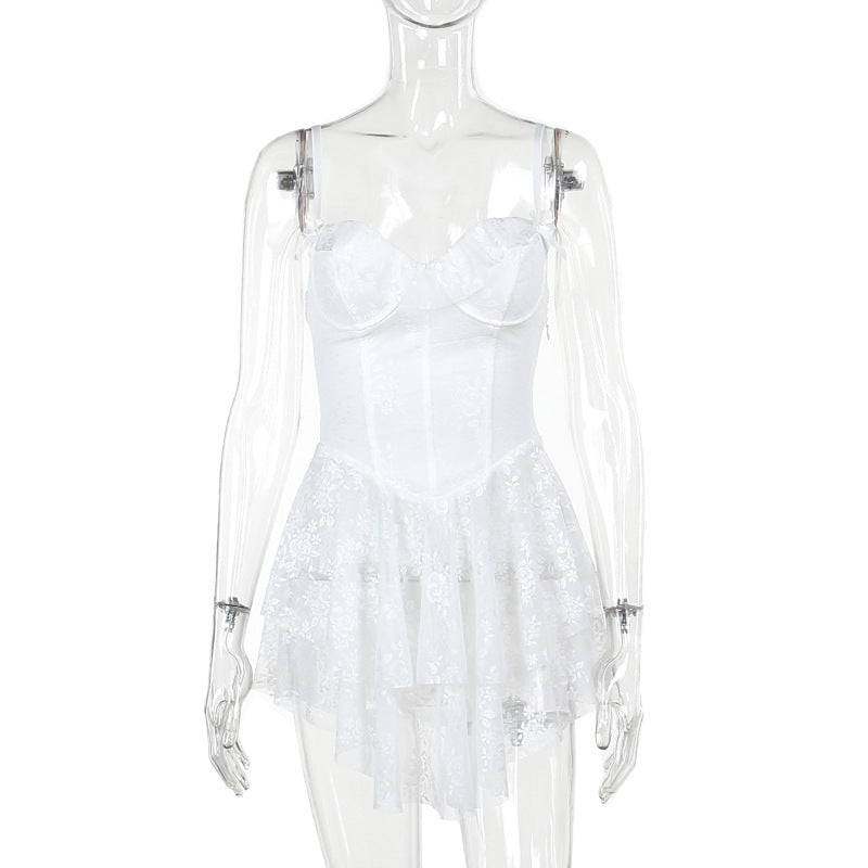 Sexy Sling Dress with Lace Trim