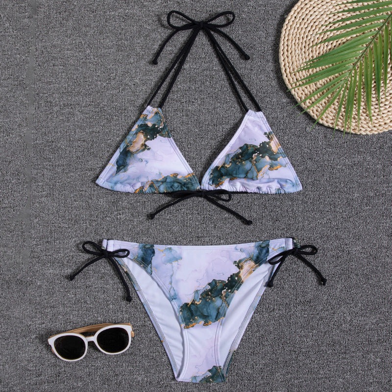 Printed Neck Lace-Up Swimsuit