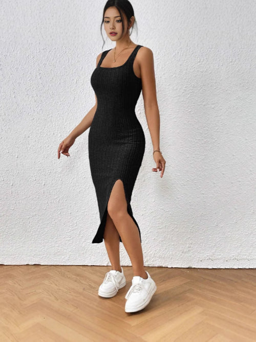 A tight-fitting and waist-hugging dress