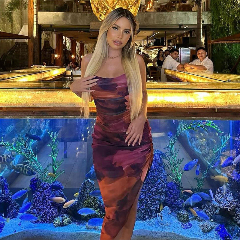 Sexy Backless Pleated Split Midi Dress