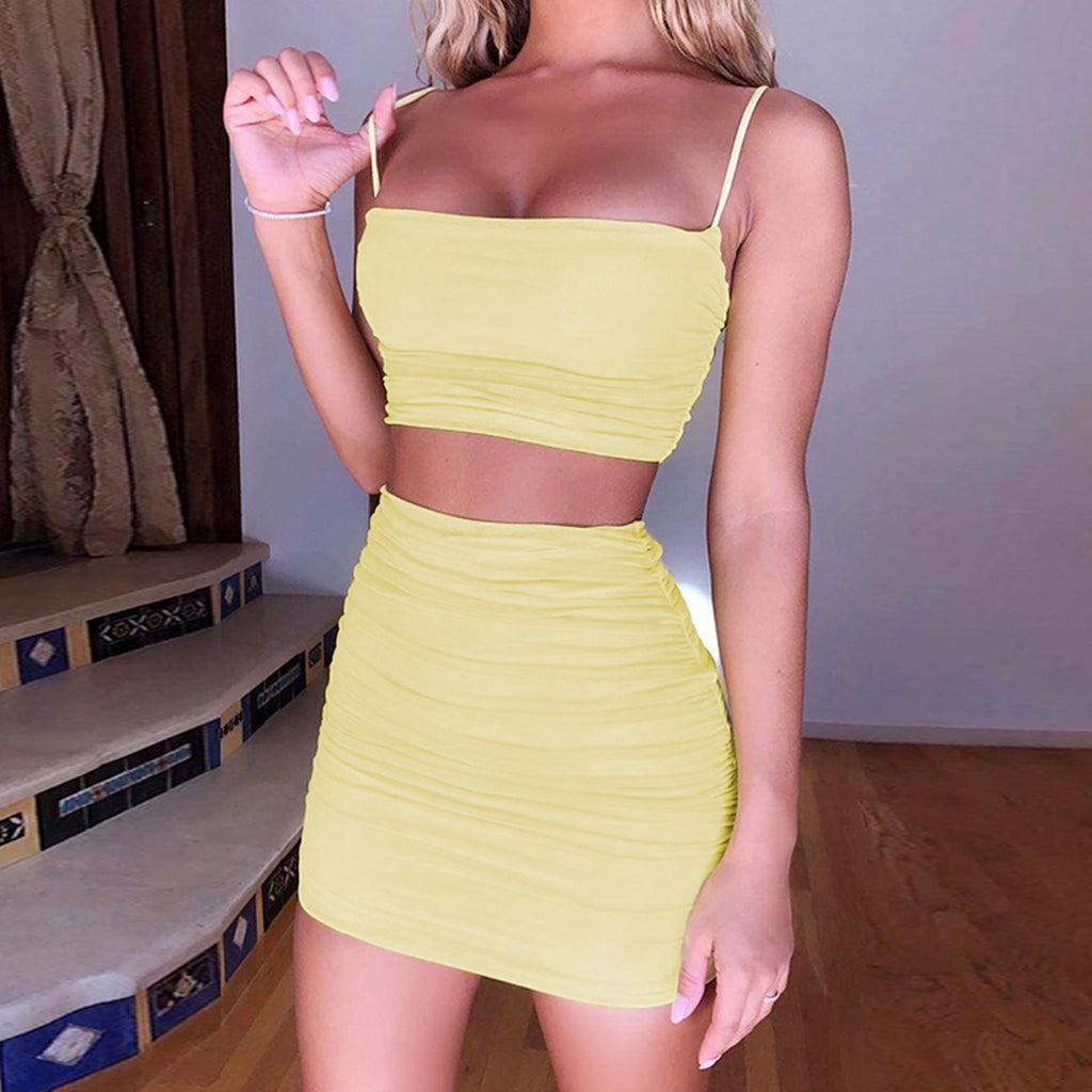 Sexy Camisole and Bodycon Ruched Two-Piece Set